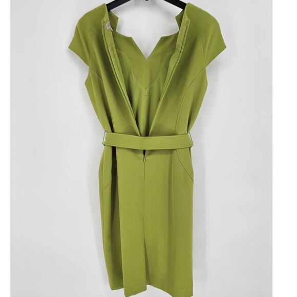 Kasper Spring Green Belted Cap Sleeve Knee Length V-Neck Office Sheath Dress 10 - Picture 4 of 11